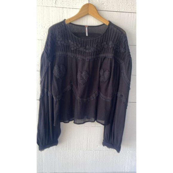 Free People Maisey Knit Floral Lace Embroidered Top Blouse L - Picture 4 of 11